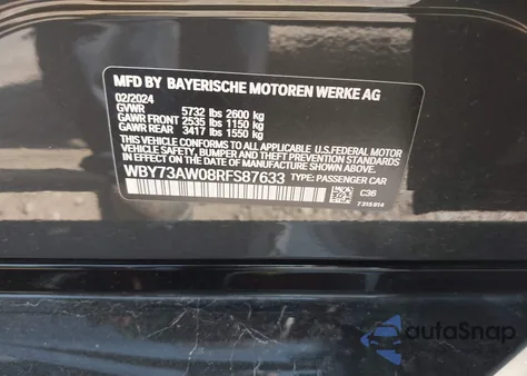 2024 BMW I4 Edrive40 из США, поврежденный, VIN WBY73AW08RFS87633